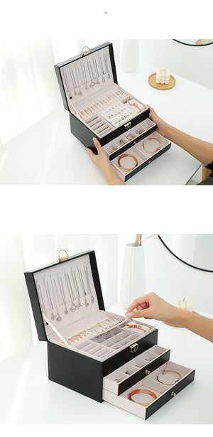 Boite à Bijoux - Coffret Luxueux Noir-boite à bijoux- boite-a-bijoux-en-pu-a-trois-couches-de_description-14-ORNA | Rangement pour Bijoux