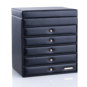 Boite à Bijoux - Somptueuse Noir-boite à bijoux- grande-boite-a-bijoux-en-cuir-pu-organi_description-13-ORNA | Rangement pour Bijoux