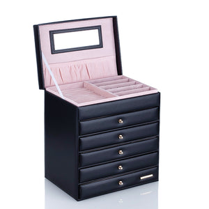 Boite à Bijoux - Somptueuse Noir-boite à bijoux- grande-boite-a-bijoux-en-cuir-pu-organi_description-15-ORNA | Rangement pour Bijoux