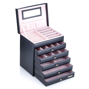 Boite à Bijoux - Somptueuse Noir-boite à bijoux- grande-boite-a-bijoux-en-cuir-pu-organi_description-16-ORNA | Rangement pour Bijoux