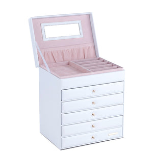 Boite à Bijoux - Somptueuse Blanche-boite à bijoux- grande-boite-a-bijoux-en-cuir-pu-organi_description-1-ORNA | Rangement pour Bijoux