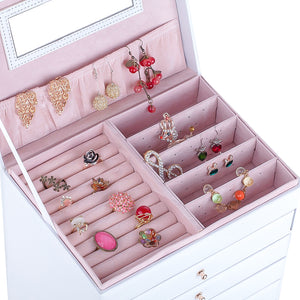 Boite à Bijoux - Somptueuse Blanche-boite à bijoux- grande-boite-a-bijoux-en-cuir-pu-organi_description-6-ORNA | Rangement pour Bijoux