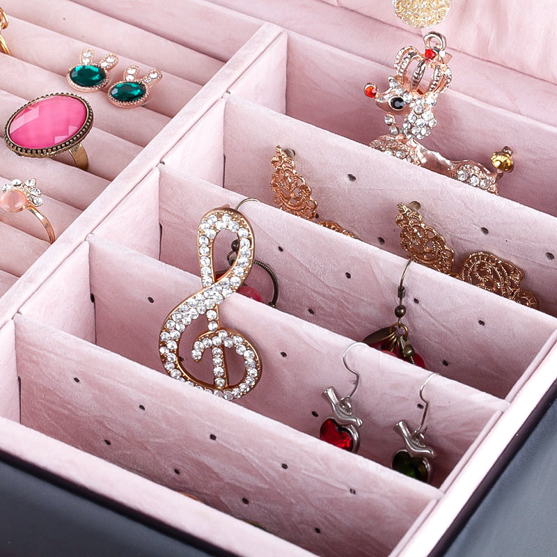 Boite à Bijoux - Somptueuse Noir-boite à bijoux- grande-boite-a-bijoux-en-cuir-pu-organi_description-25-ORNA | Rangement pour Bijoux