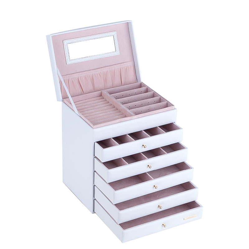 Boite à Bijoux - Somptueuse Blanche-boite à bijoux- grande-boite-a-bijoux-en-cuir-pu-organi_description-2-ORNA | Rangement pour Bijoux