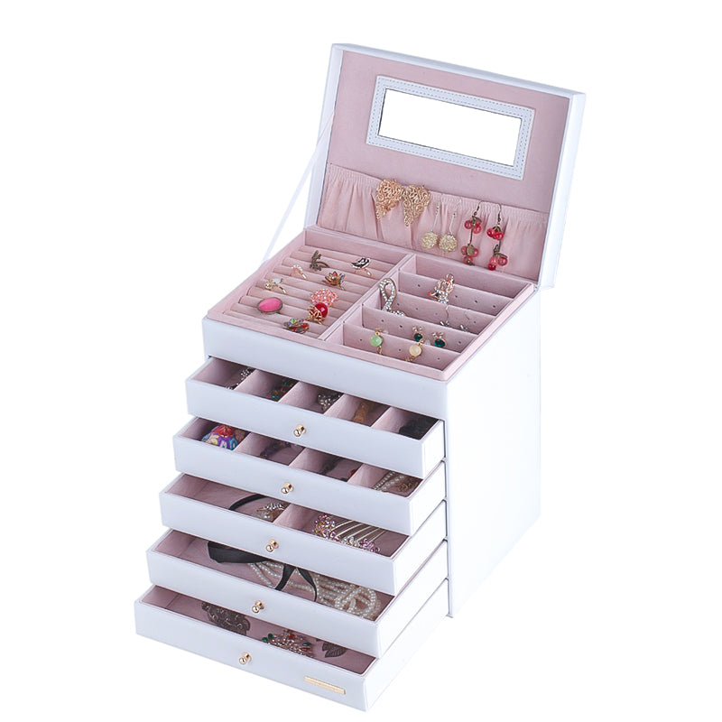 Boite à Bijoux - Somptueuse Blanche-boite à bijoux- grande-boite-a-bijoux-en-cuir-pu-organi_description-3-ORNA | Rangement pour Bijoux